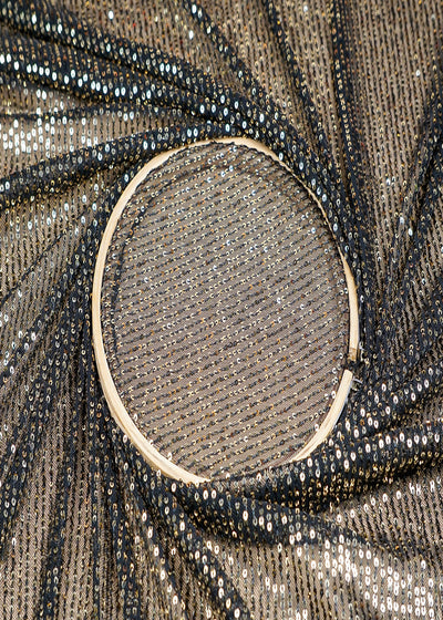 (Pre-Cut 4.25 MTR) Black Lycra Net Fabric With All Over Sequins Work 18287