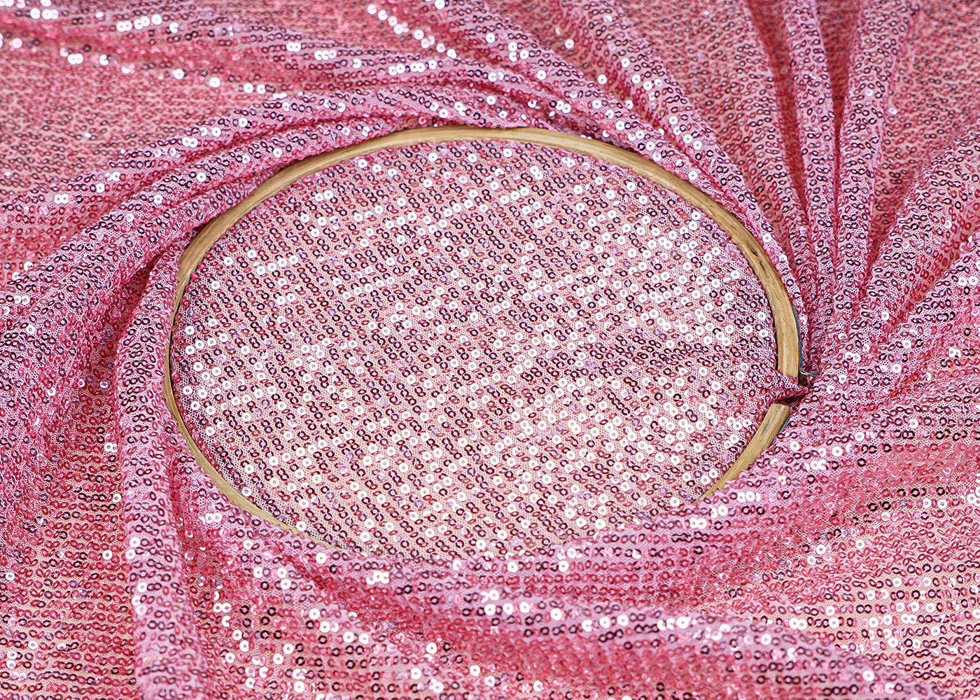 (Pre-Cut 1.8 MTR) Light Pink Crushed Net Fabric With All Over Sequins Work 18289