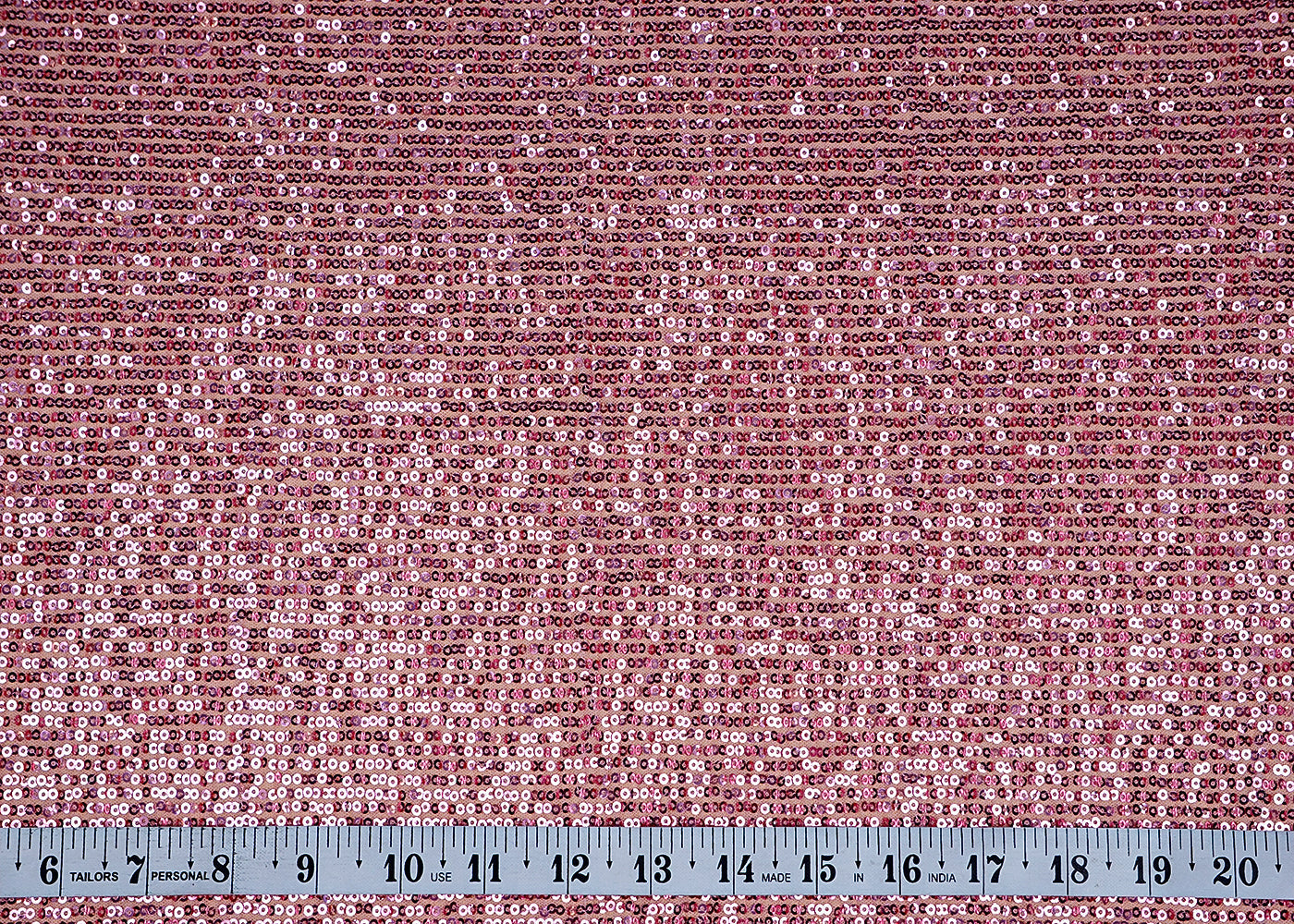 (Pre-Cut 1.8 MTR) Light Pink Crushed Net Fabric With All Over Sequins Work 18289