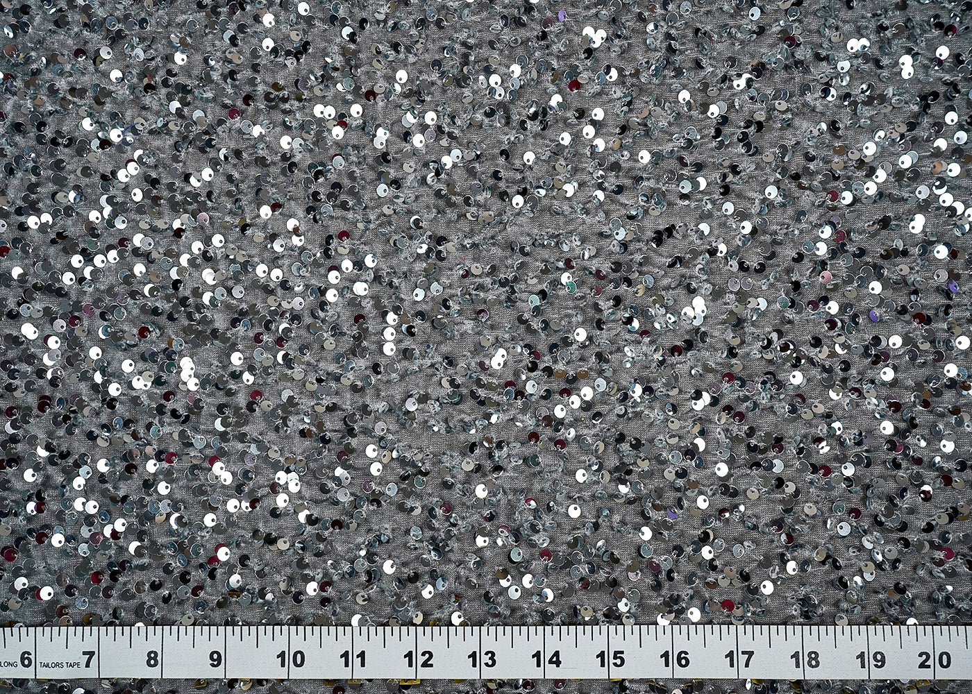 (Pre-Cut 1 MTR) Grey Lycra Velvet Fabric With All Over Sequins Work 18300