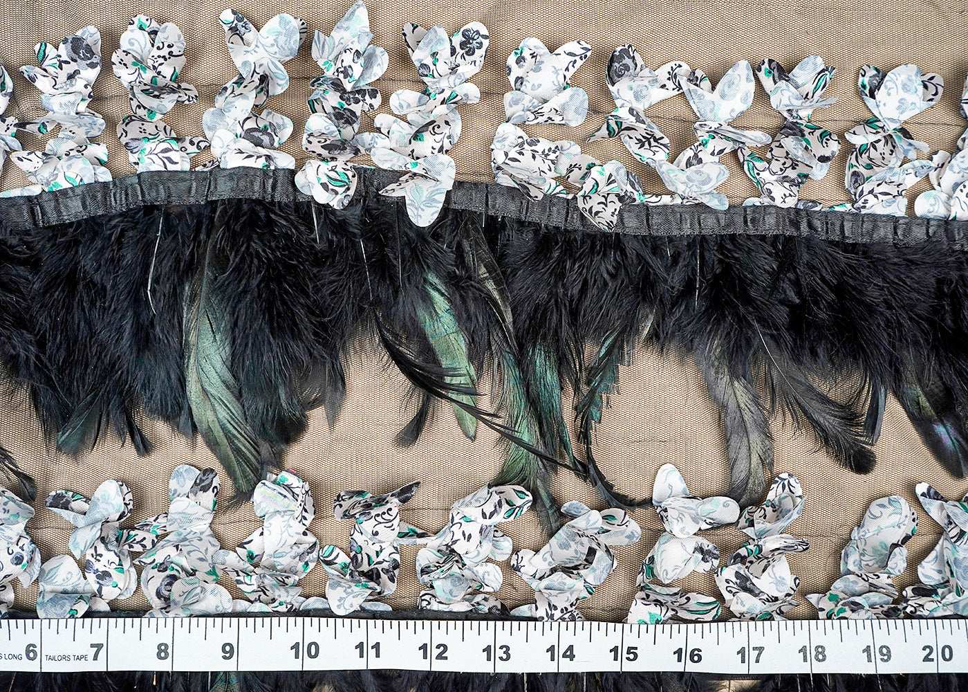 (Pre-Cut 1.75 MTR) Black Net Fabric With One Side Heavy Feather Border 18303