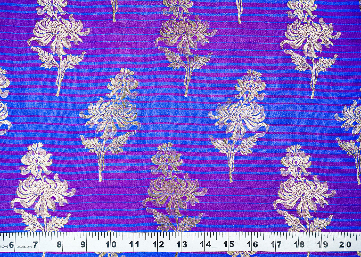 (Pre-Cut 0.9 MTR) Royal Blue Banarasi Brocade Fabric With All Over Golden Zari Handloom 18304
