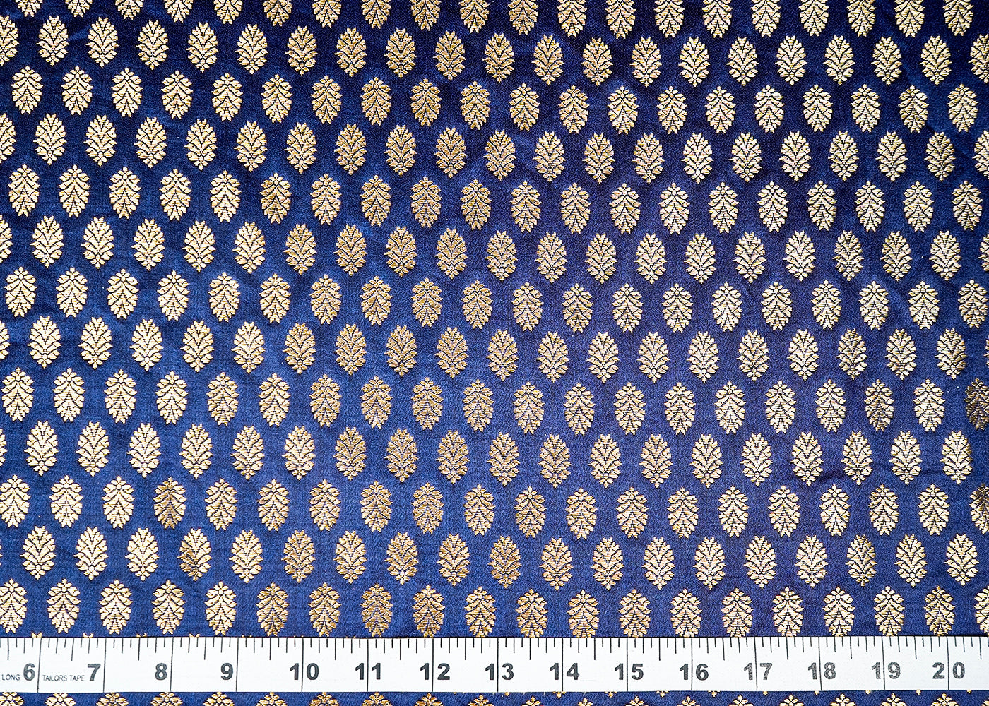 (Pre-Cut 1.65 MTR) Navy Blue Banarasi Brocade Fabric With All Over Golden Zari Handloom 18307