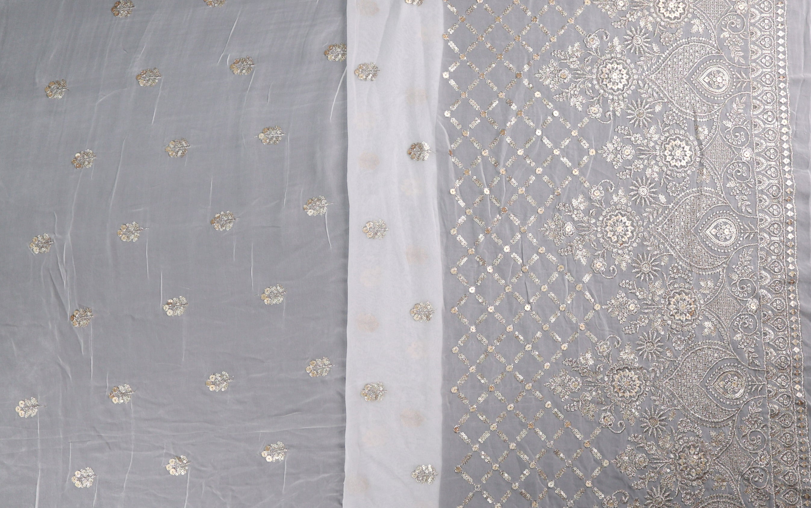 Traditional Copper Zari Sequins Embroidered Georgette Fabric With Border