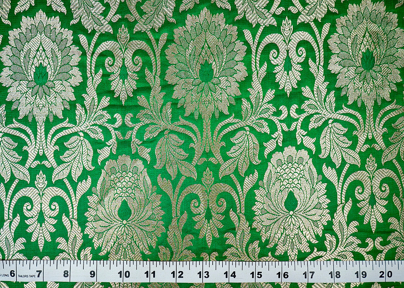 (Pre-Cut 1.5 MTR) Green Banarasi Brocade Fabric With All Over Golden Zari Handloom 18310