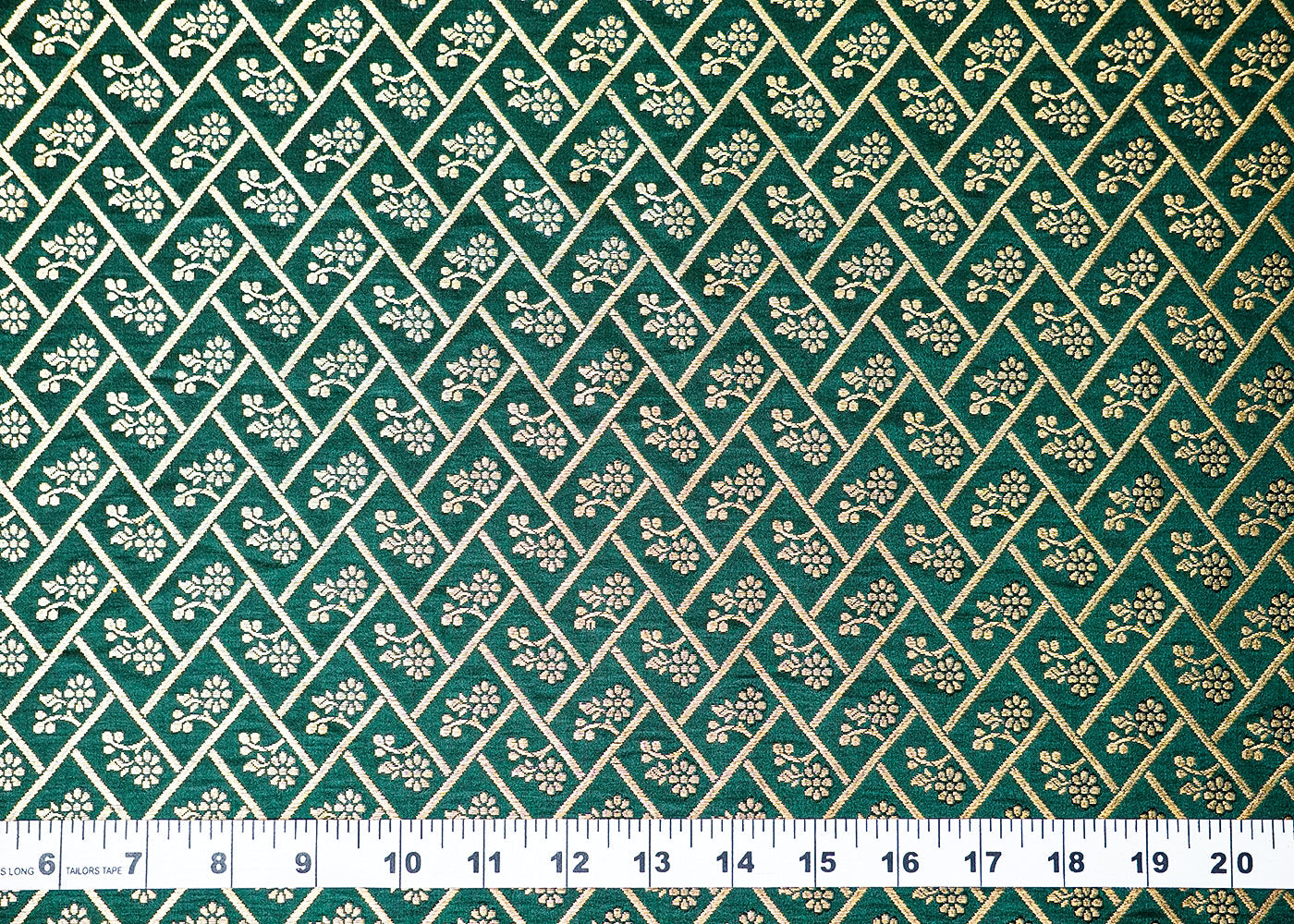 (Pre-Cut 1.75 MTR) Bottle Green Banarasi Brocade Fabric With All Over Golden Zari Handloom 18319