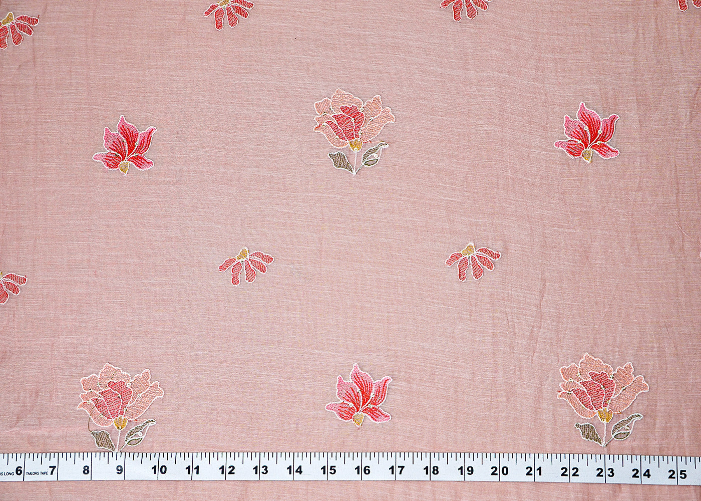 (Pre-Cut 1.35 MTR) Light Pink Chanderi Fabric With All Over Thread And Sequins Work 18323