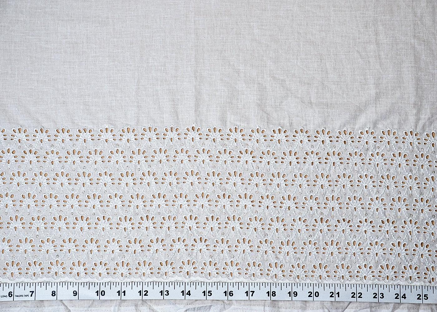 (Pre-Cut 2 MTR) White Cotton Fabric With One Side Cutwork Border 18330