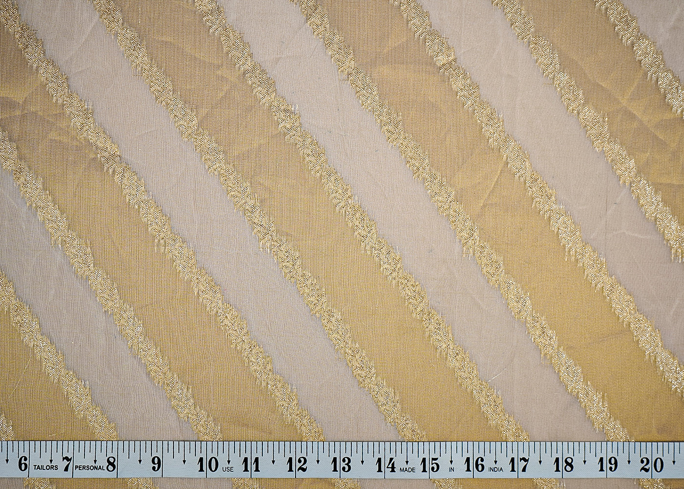 (Pre-Cut 1.5 MTR) White Organza Tissue Fabric With All Over Golden Zari Handloom 18333