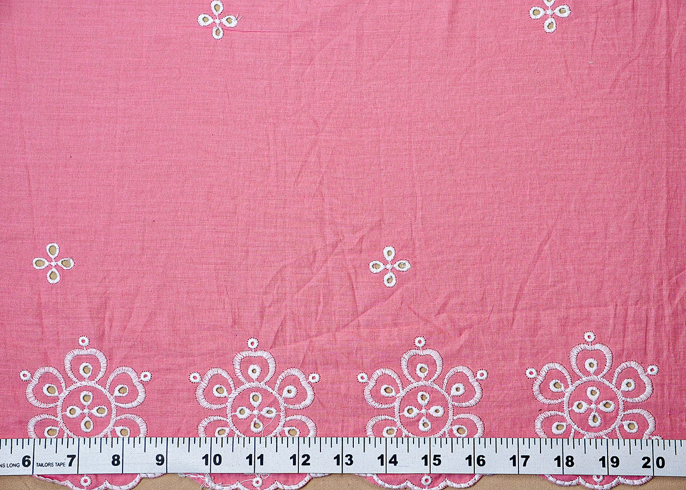 (Pre-Cut 1.4 MTR) Green Cotton Fabric With Ombre Fabric With All Over Thread And Cutwork And Two Side Scalloped Border 18336
