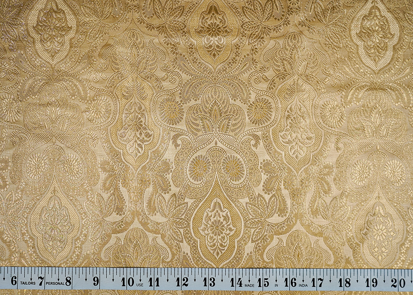 (Pre-Cut 1.35 MTR) Golden Banarasi Brocade Fabric With All Over Golden Zari Handloom 18342