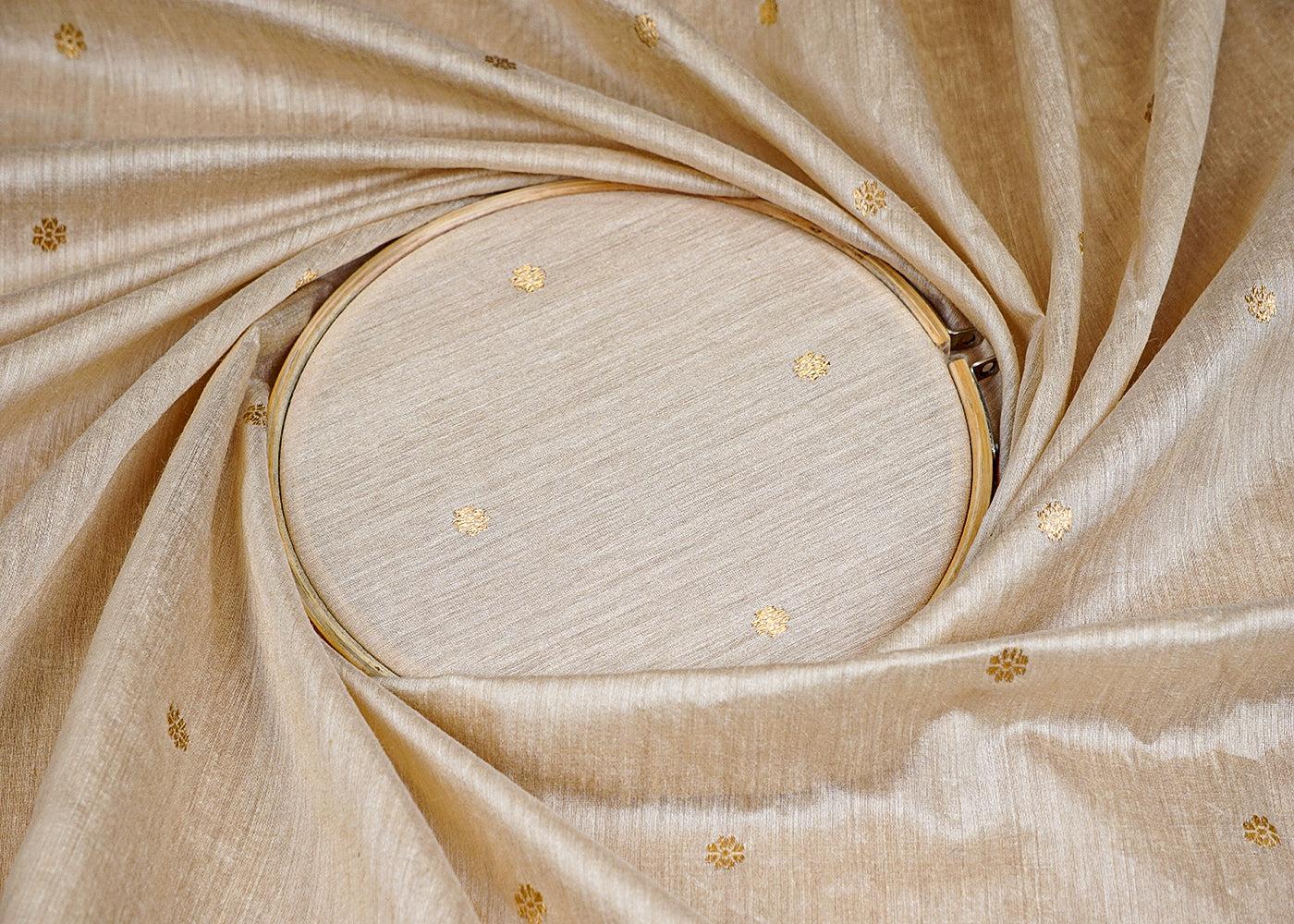 (Pre-Cut 1.65 MTR) Golden Moonga Silk Fabric With All Over Zari Handloom 18346