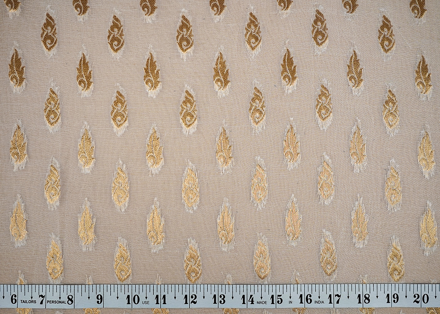 (Pre-Cut 1.35 MTR) White Georgette Fabric With All Over Golden Zari Handloom 18347