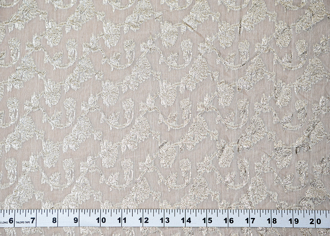 (Pre-Cut 1 MTR) White Chanderi Fabric With All Over Golden Zari Handloom  18351