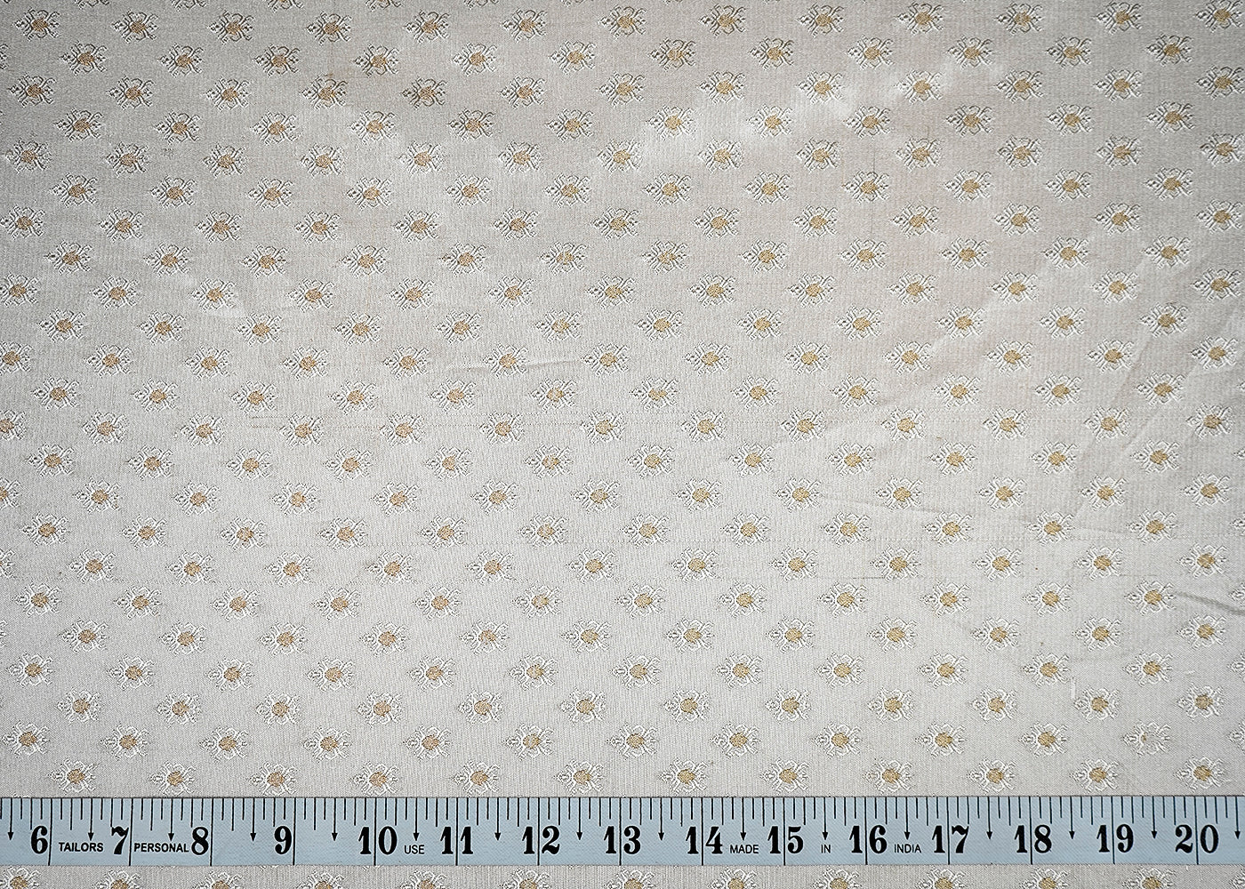 (Pre-Cut 1.85 MTR) White Banarasi Brocade Fabric With All Over Golden Zari Handloom 18352