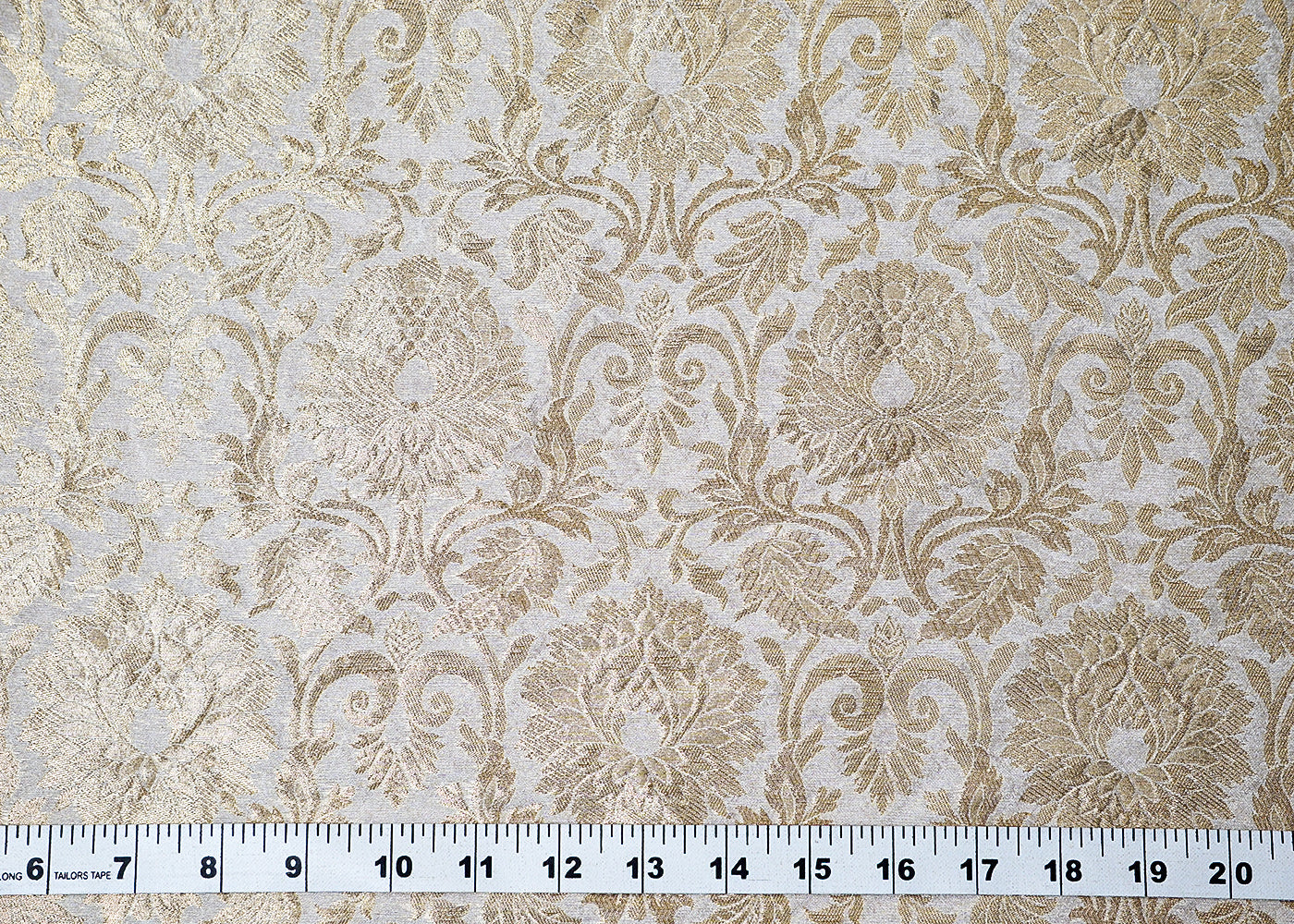(Pre-Cut 1 MTR) White Banarasi Brocade Fabric With All Over Golden Zari Handloom 18354
