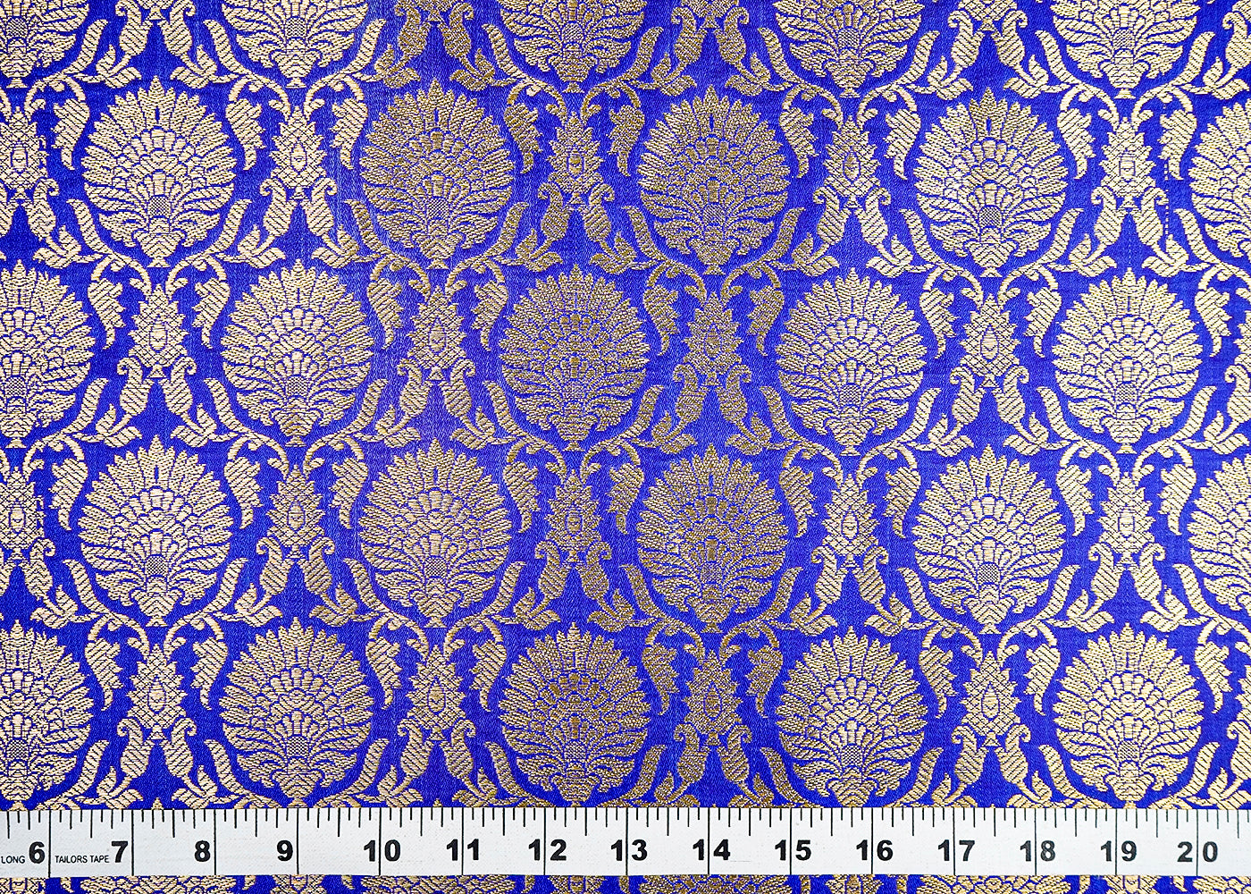 (Pre-Cut 2.2 MTR) Blue Banarasi Brocade Fabric With All Ove Golden Zari Handloom 18358
