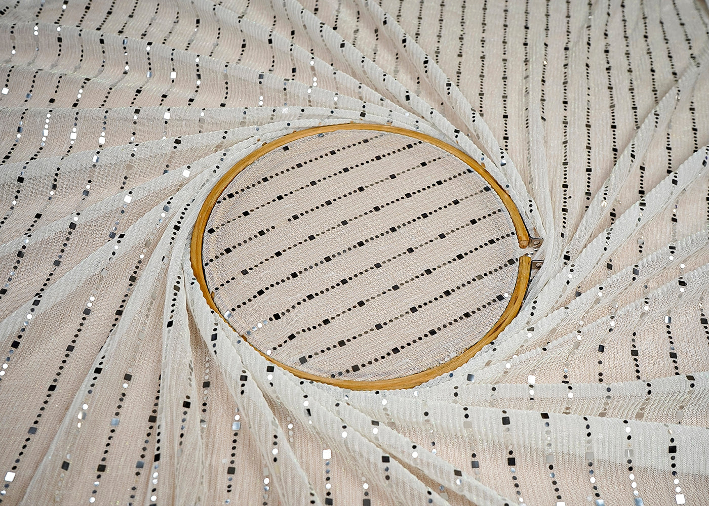 (Pre-Cut 3.25 MTR) White Moon Light Fabric With All Over Shimmer Work 18363