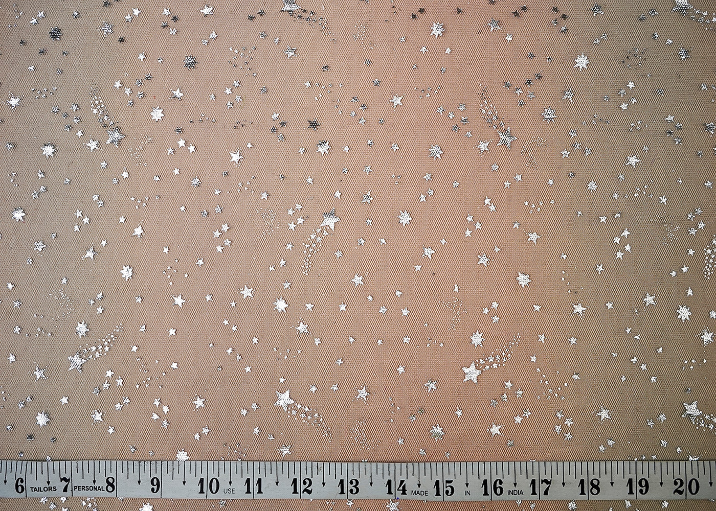 (Pre-Cut 3.1 MTR) Baby Pink And Powder Blue Net Fabric With All Over Gliter Work 18376