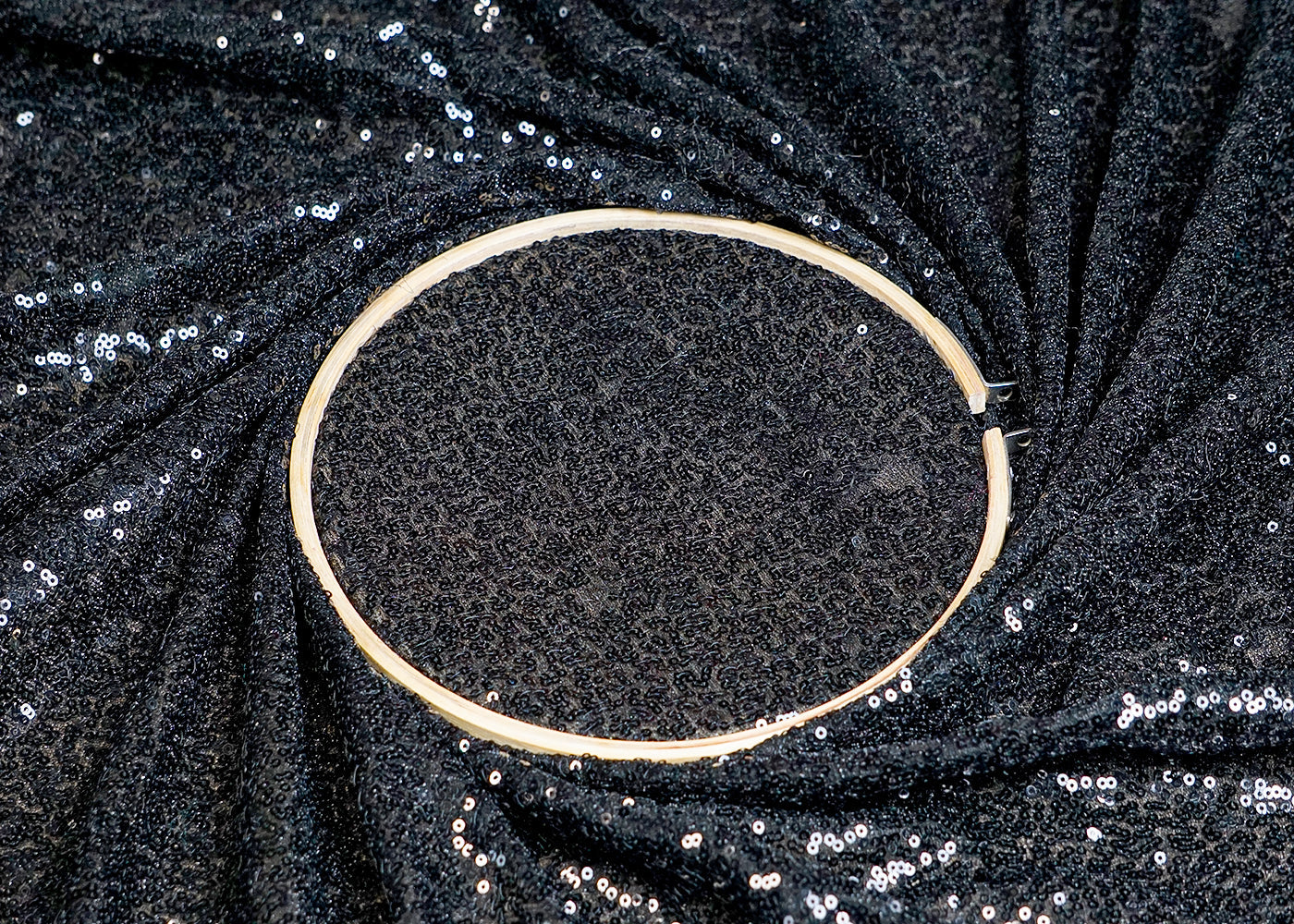 (Pre-Cut 1 MTR) Black Lycra Net Fabric With All Over Sequins Work 18384