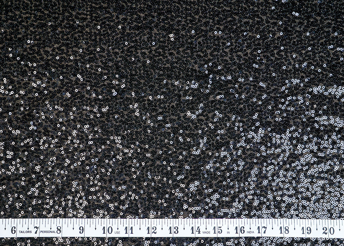 (Pre-Cut 1 MTR) Black Lycra Net Fabric With All Over Sequins Work 18384