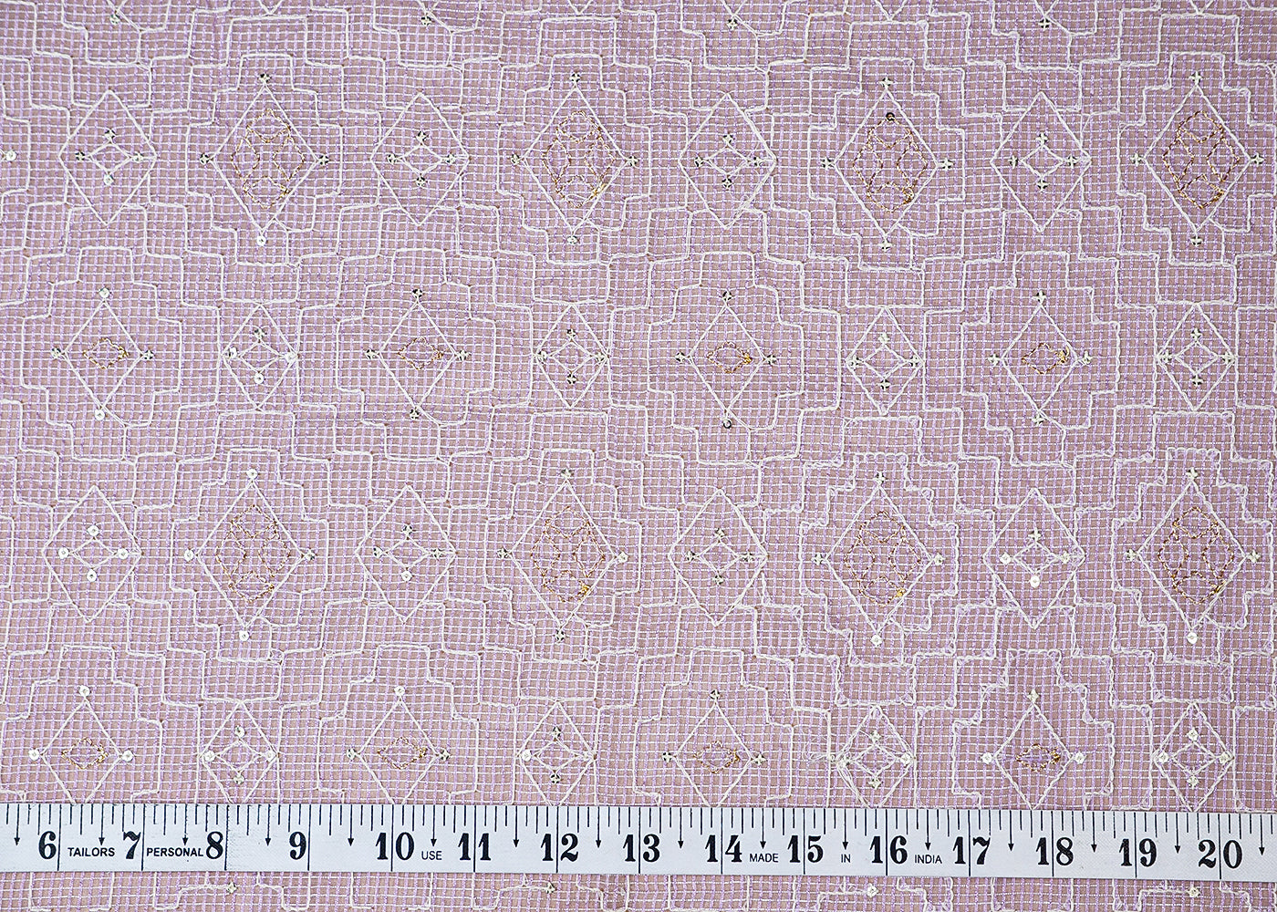 (Pre-Cut 2.5 MTR) Lavender Kotadoria Fabric With All Over Thread Work 18387