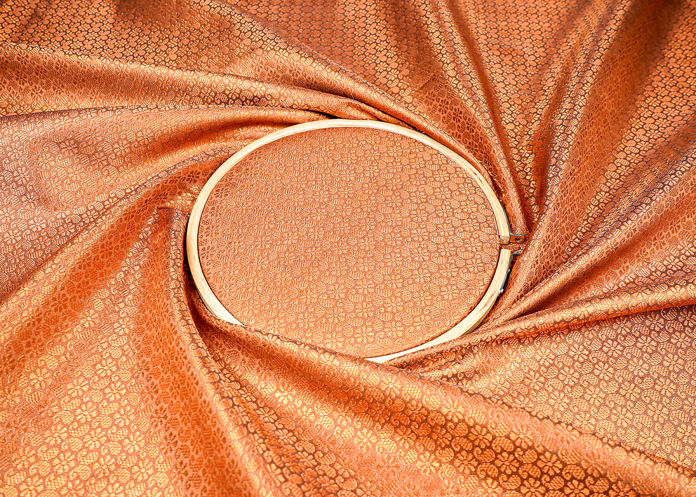 (Pre-Cut 1.1 MTR) Brown Banarasi Brocade Fabric With All Ove Golden Zari Handloom 18389