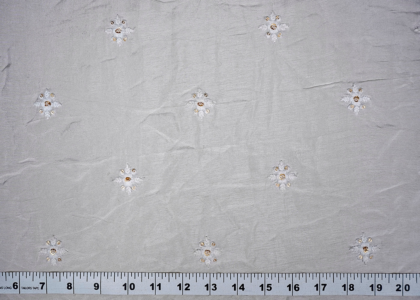 (Pre-Cut 2.25 MTR) White Upara Silk Fabric With All Over Thread And Sequins Work 18393