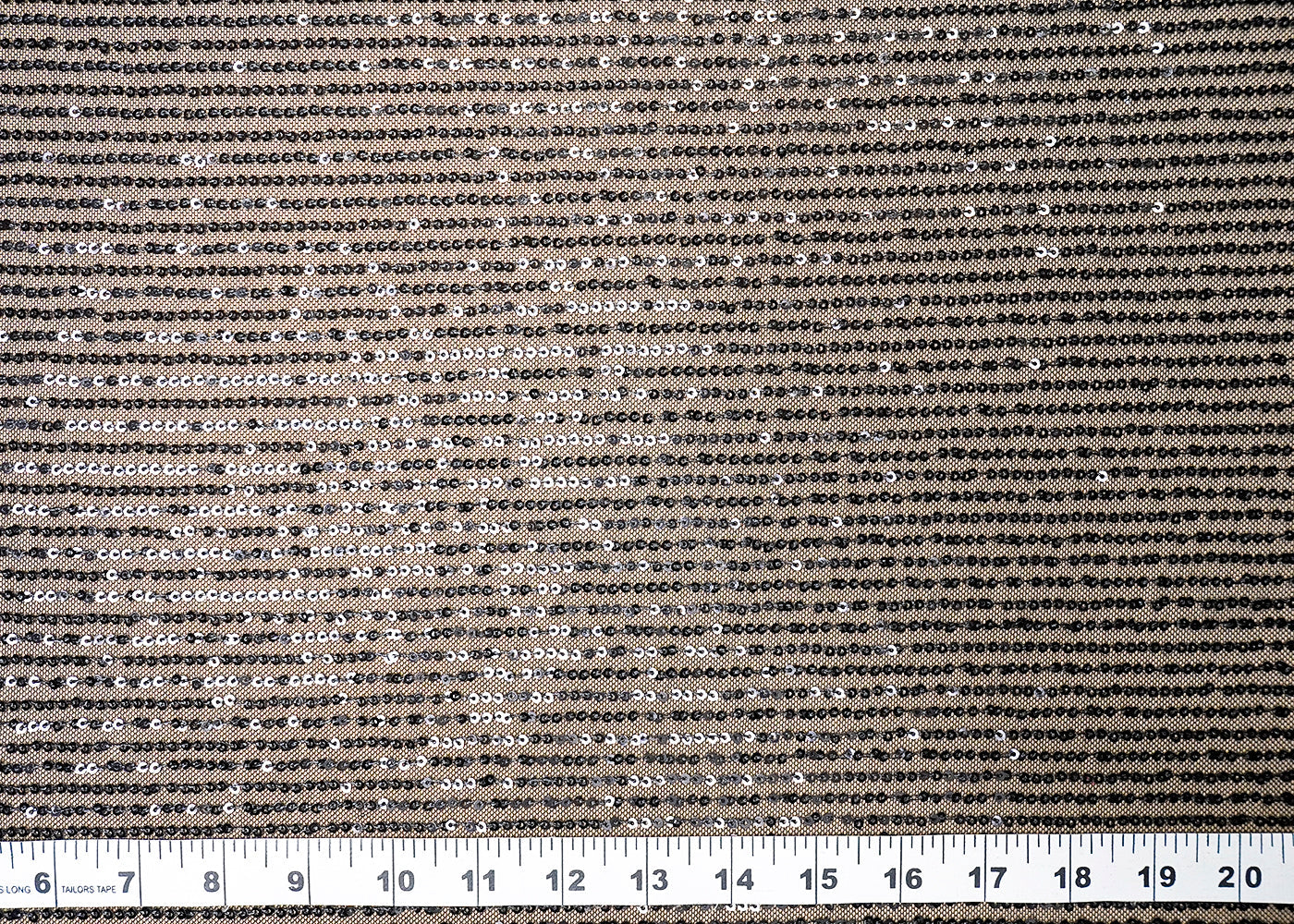 (Pre-Cut 2 MTR) Black Lycra Net Fabric With All Over Sequins Work 18400