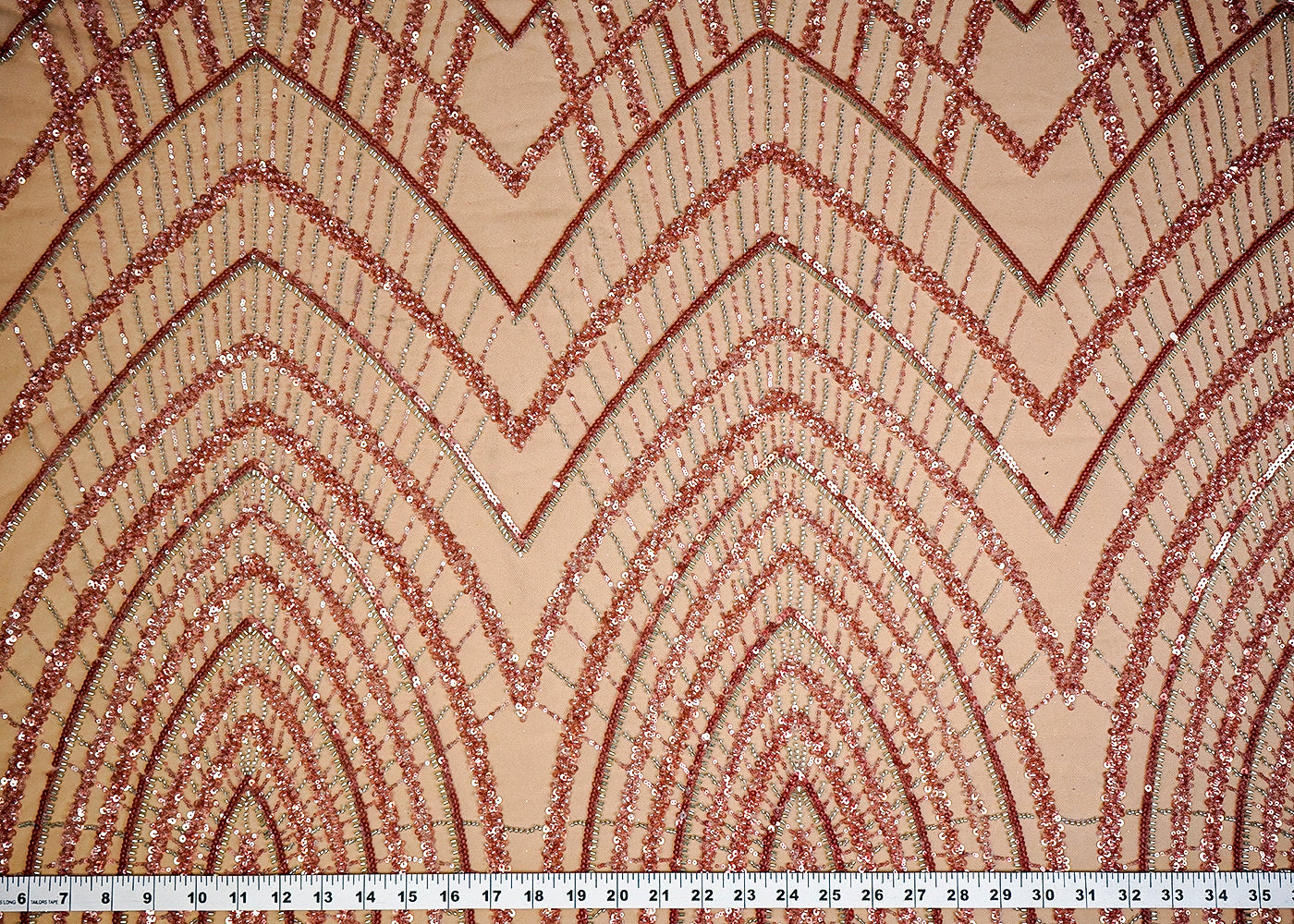 (Pre-Cut 1 MTR) Pink Imported Net Fabric With All Over Sequins Bead And Katdana 18404