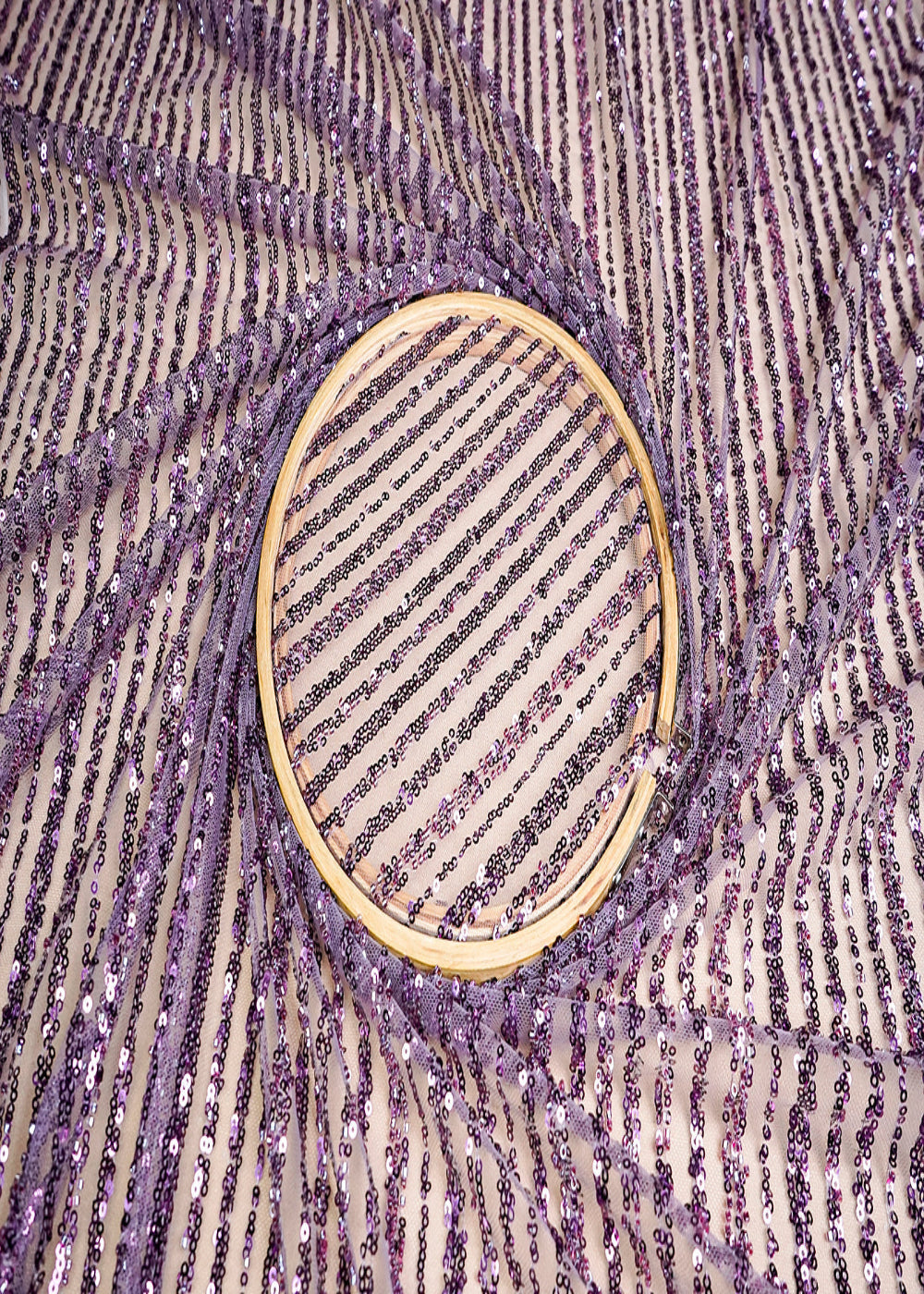 (Pre-Cut-2.6-MTR)-Onion-Imported-Net-Fabric-With-All-Over-Sequins-And-Bead-Work-18411