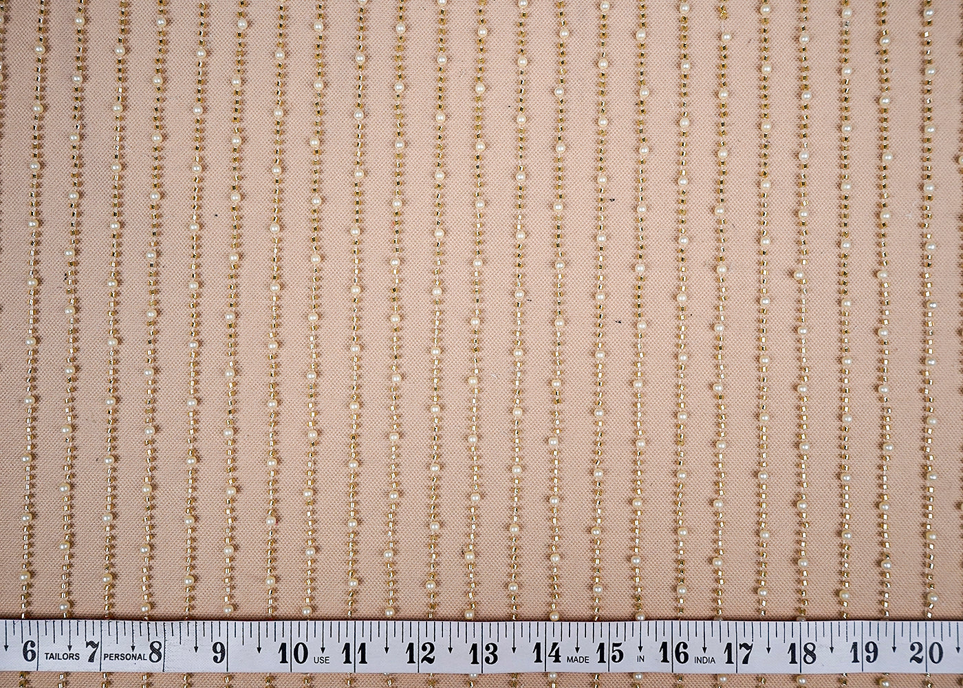 (Pre-Cut 1.55 MTR) Gold Imported Net Fabric With All Over Bead And Katdana Work 18414
