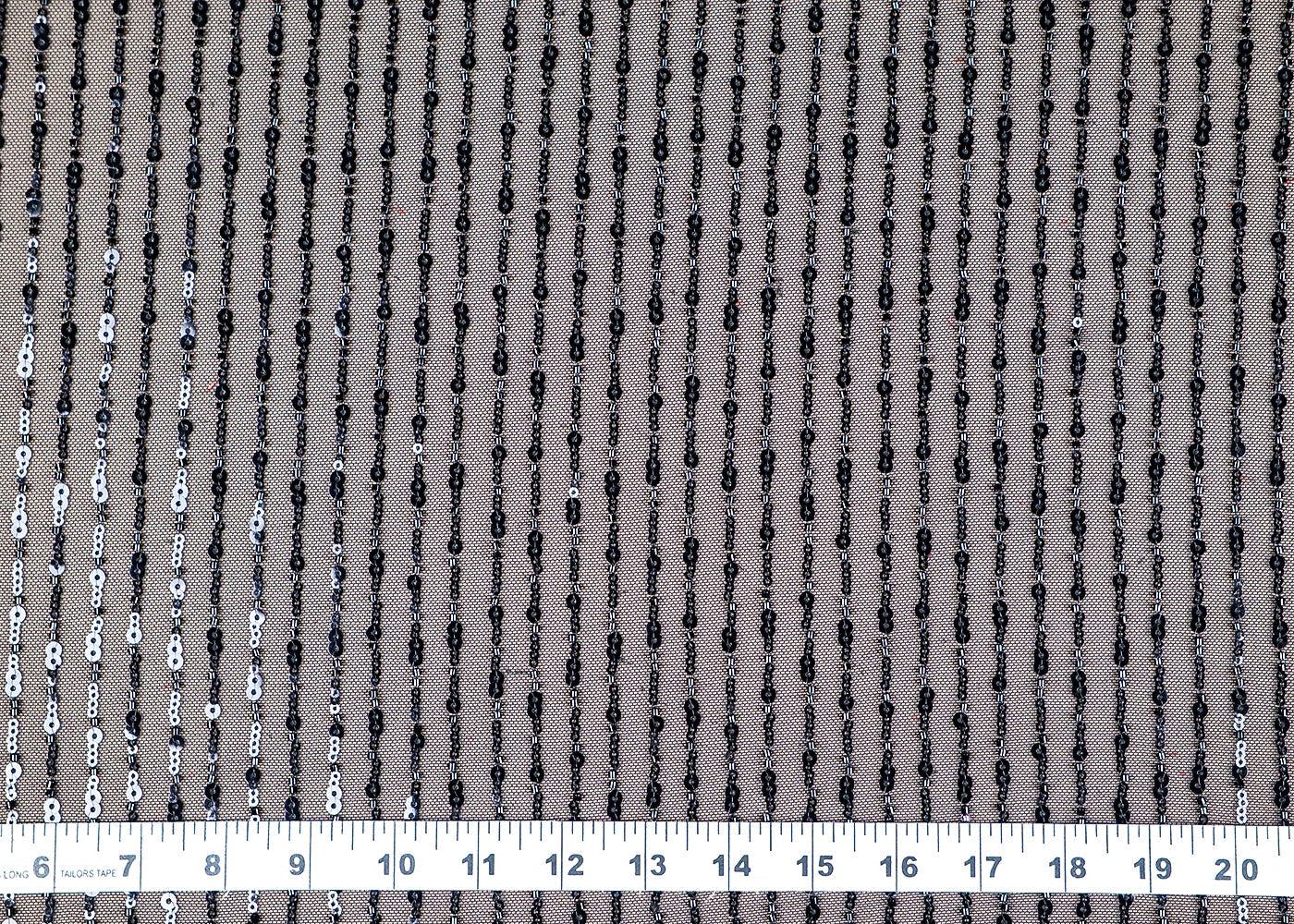 (Pre-Cut 2 MTR) Black Lycra Net Fabric With All Over Sequins And Bead Work 18420