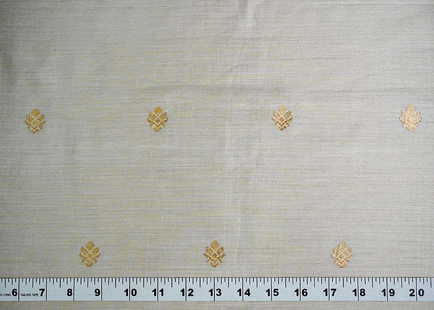 (Pre-Cut 2.4 MTR) Off White Moonga Silk Fabric With All Over Golden Zari Work  18453