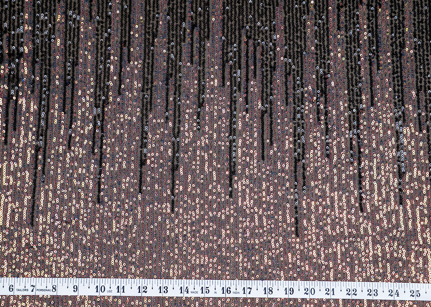 (Pre-Cut 2.8 MTR) Black Lycra Net Fabric With All Over Rainbow Sequins Work 18459