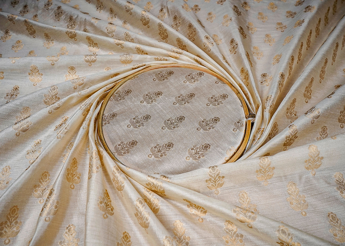 (Pre-Cut 1.8 MTR) Golden Chanderi Fabric With All Over Golden Zari Handloom 18463