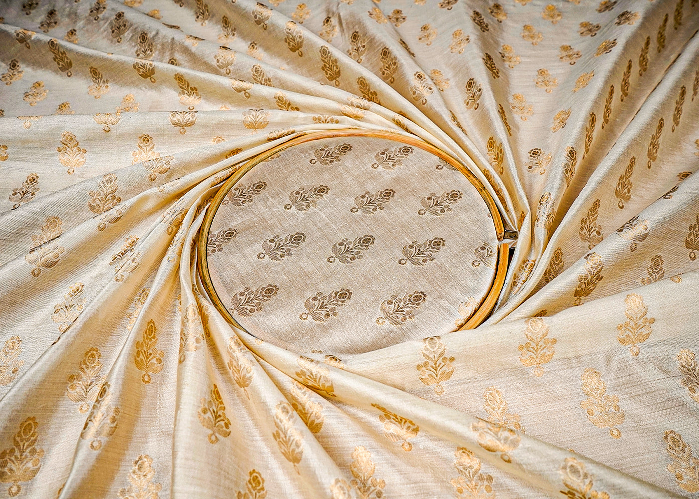 (Pre-Cut 1.8 MTR) Golden Chanderi Fabric With All Over Golden Zari Handloom 18463