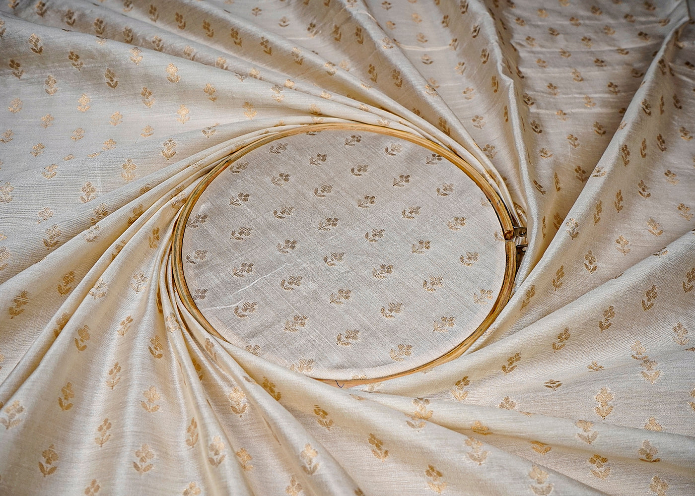 (Pre-Cut 1.25 MTR) Golden Chanderi Fabric With All Over Zari Handloom 18464