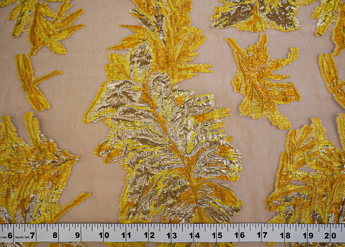 (Pre-Cut 0.8 MTR) Yellow Imported Organza Fabric With All Over Foil Work  18466