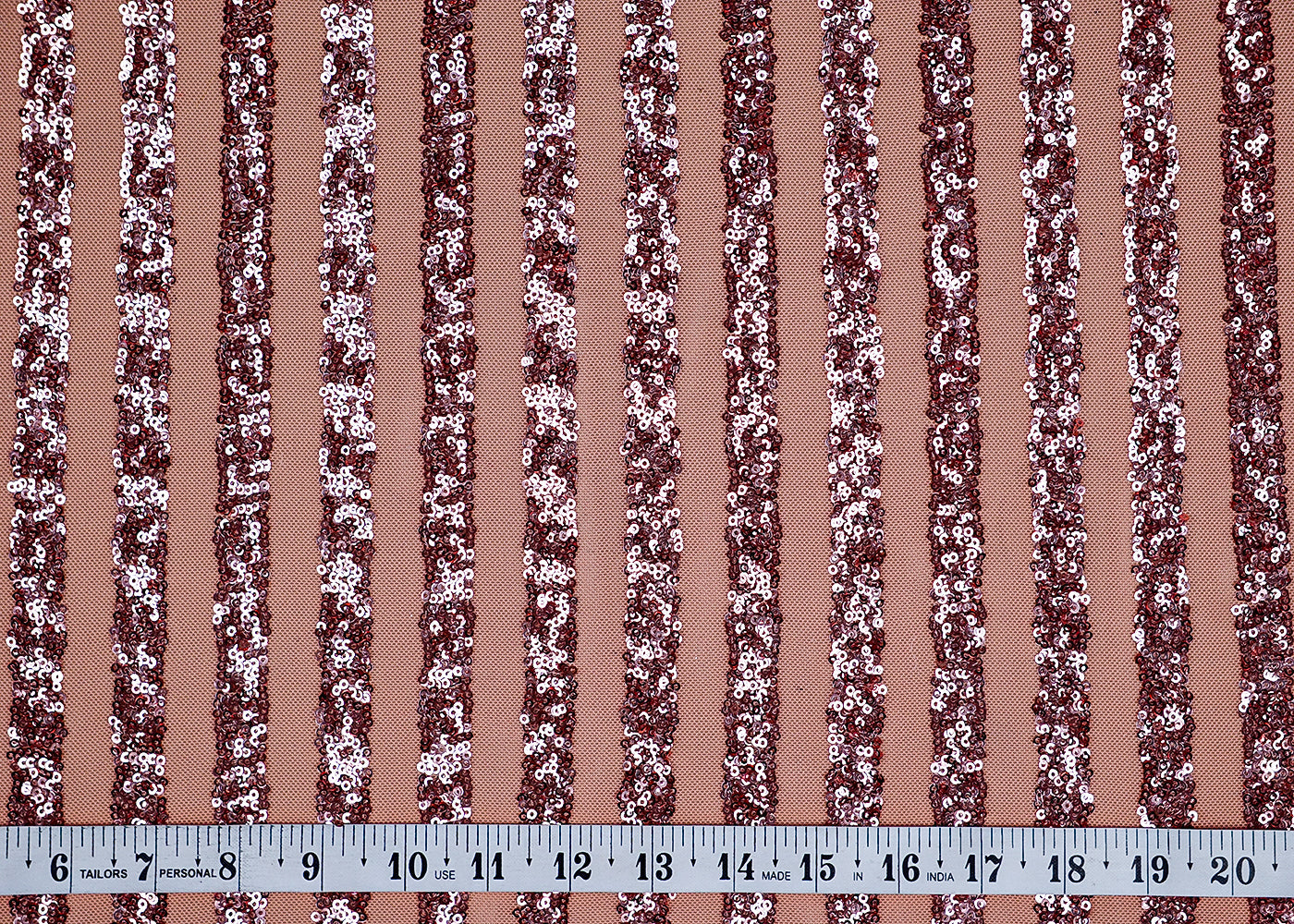 (Pre-Cut 2 MTR) Peach Lycra Net Fabric With All Over Sequins Work 18471