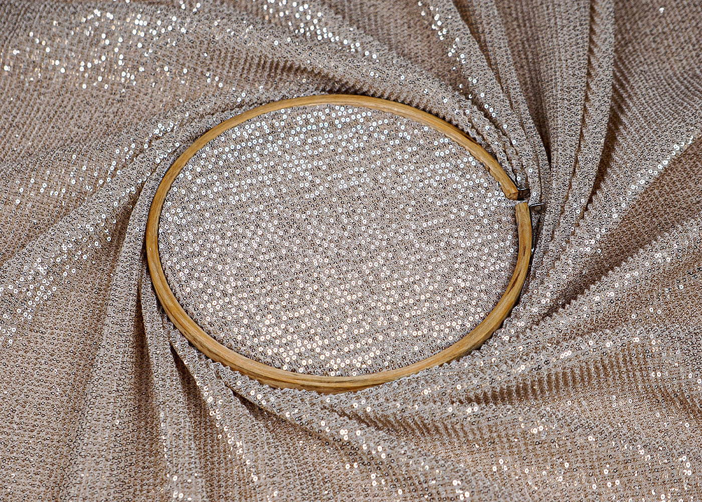 (Pre-Cut 1 MTR) Gold Crushed Net Fabric With All Over Sequins Work 18472