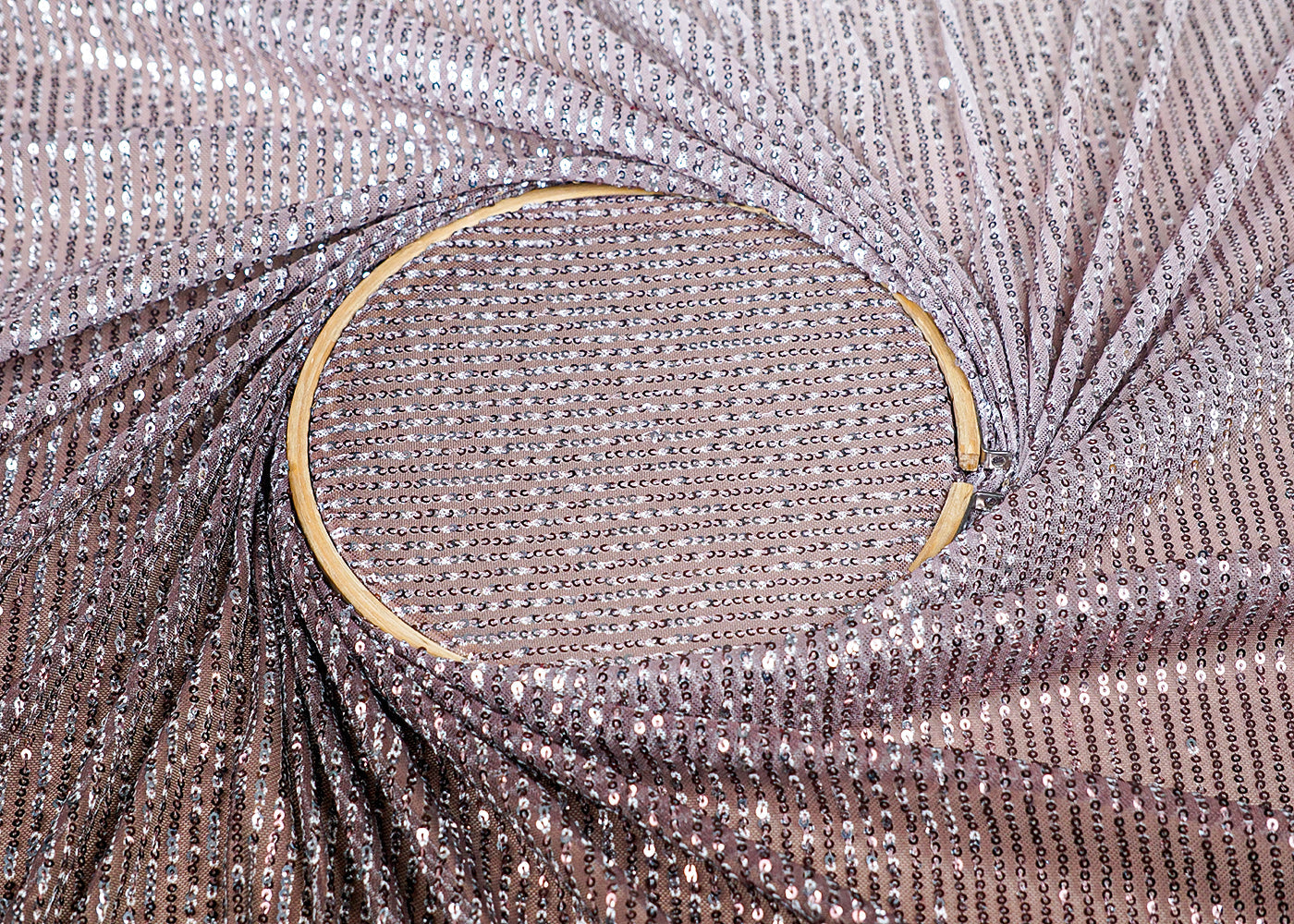 (Pre-Cut 1.85 MTR) Brown Lycra Net Fabric With All Over Sequins Work With Dual Shade 18473