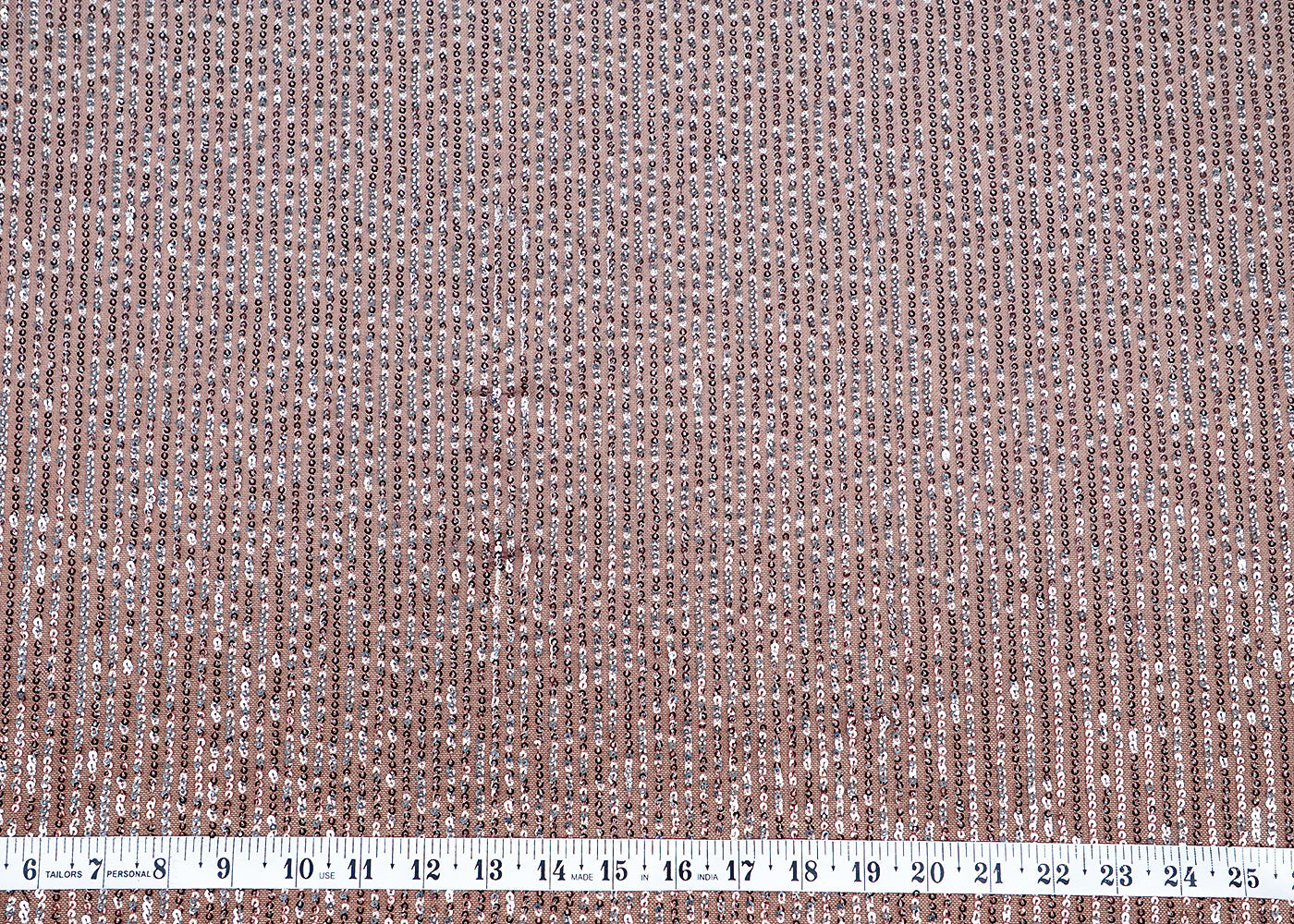 (Pre-Cut 1.85 MTR) Brown Lycra Net Fabric With All Over Sequins Work With Dual Shade 18473