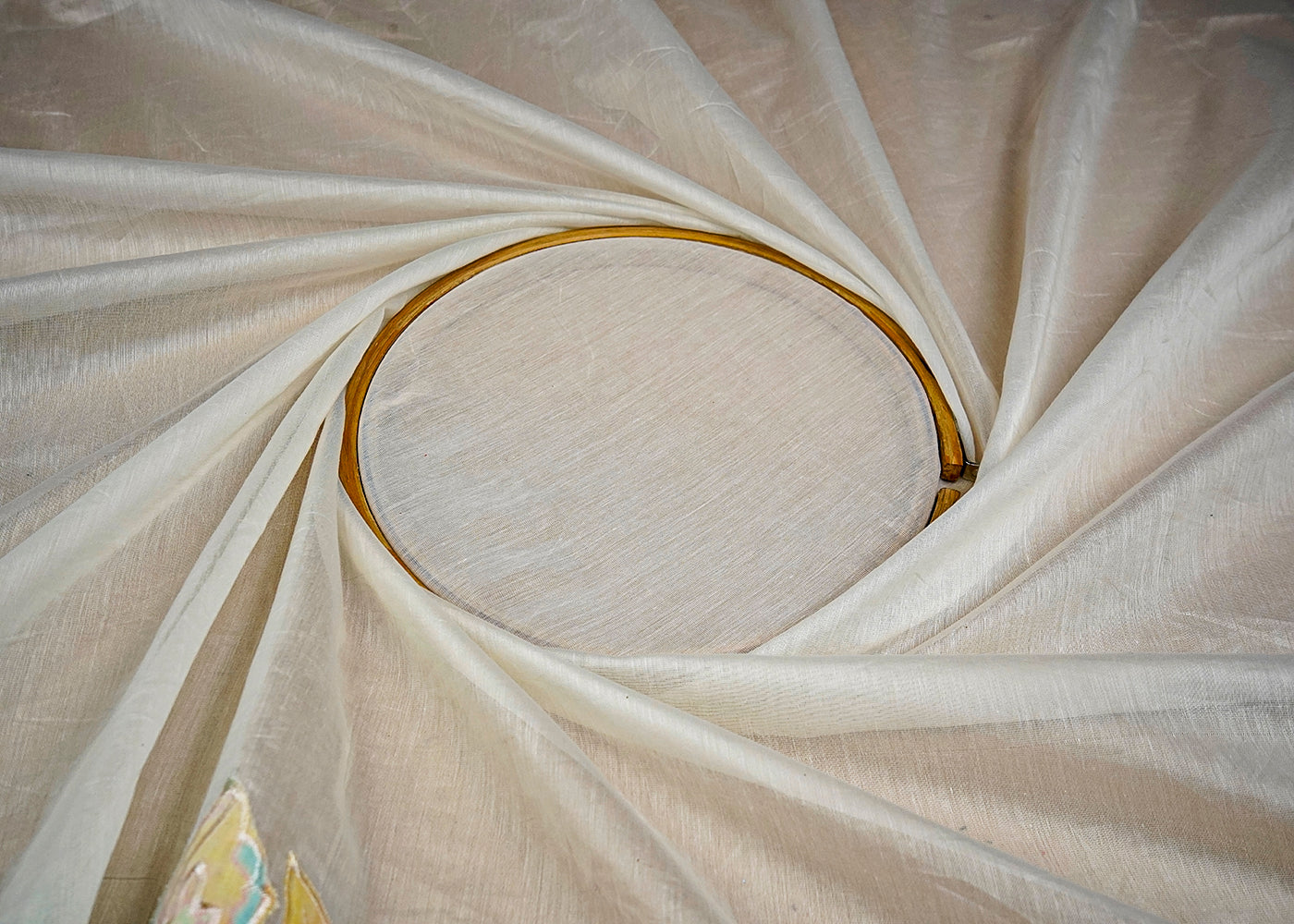 (Pre-Cut 1.45 MTR) White Chanderi Fabric With Two Side Applique Work Border 18474