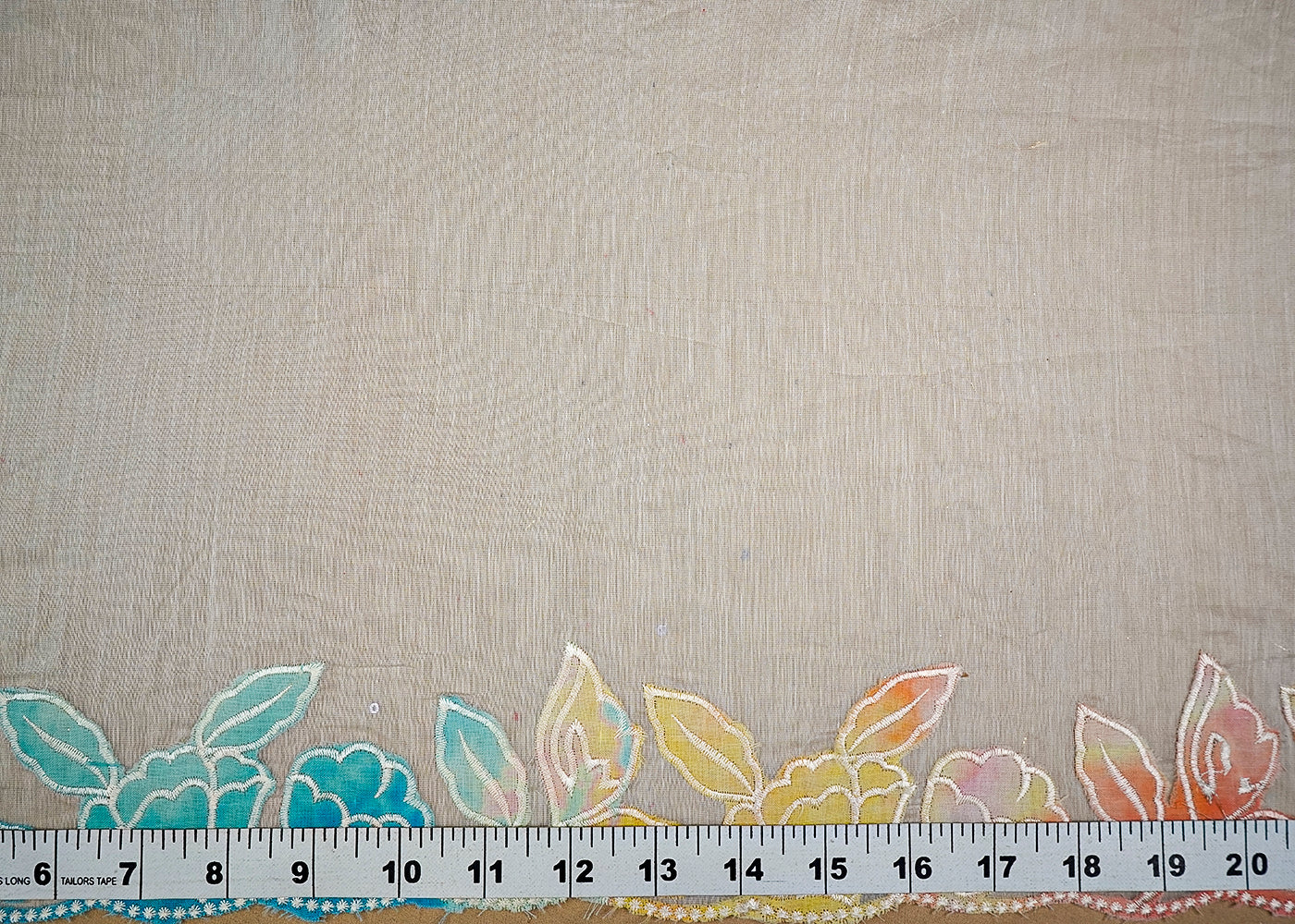 (Pre-Cut 1.45 MTR) White Chanderi Fabric With Two Side Applique Work Border 18474