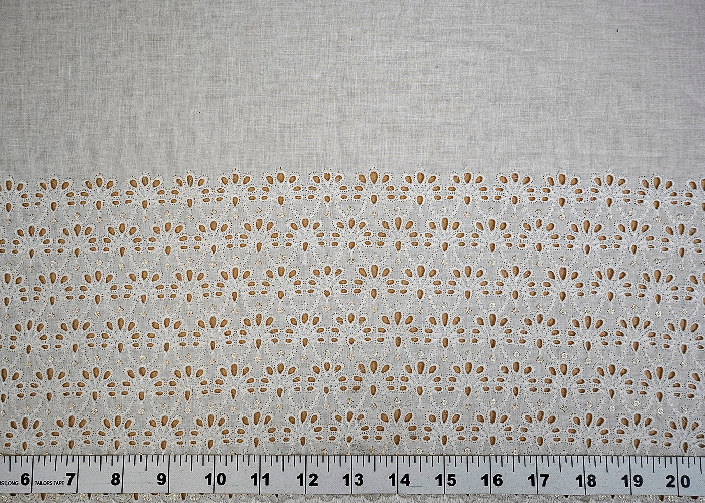 (Pre-Cut 1.3 MTR) White Cotton Fabric With One Side Cutwork And Sequins Border 18477