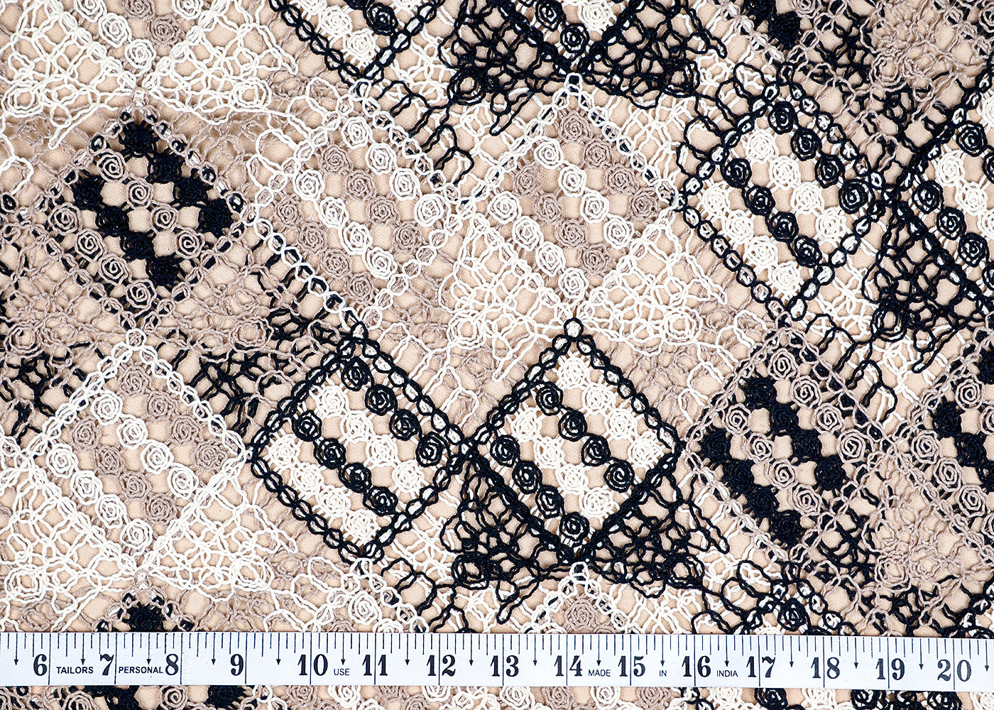 (Pre-Cut 1.55 MTR) Black Crochet Fabric With All Over Floral Pattern 18478
