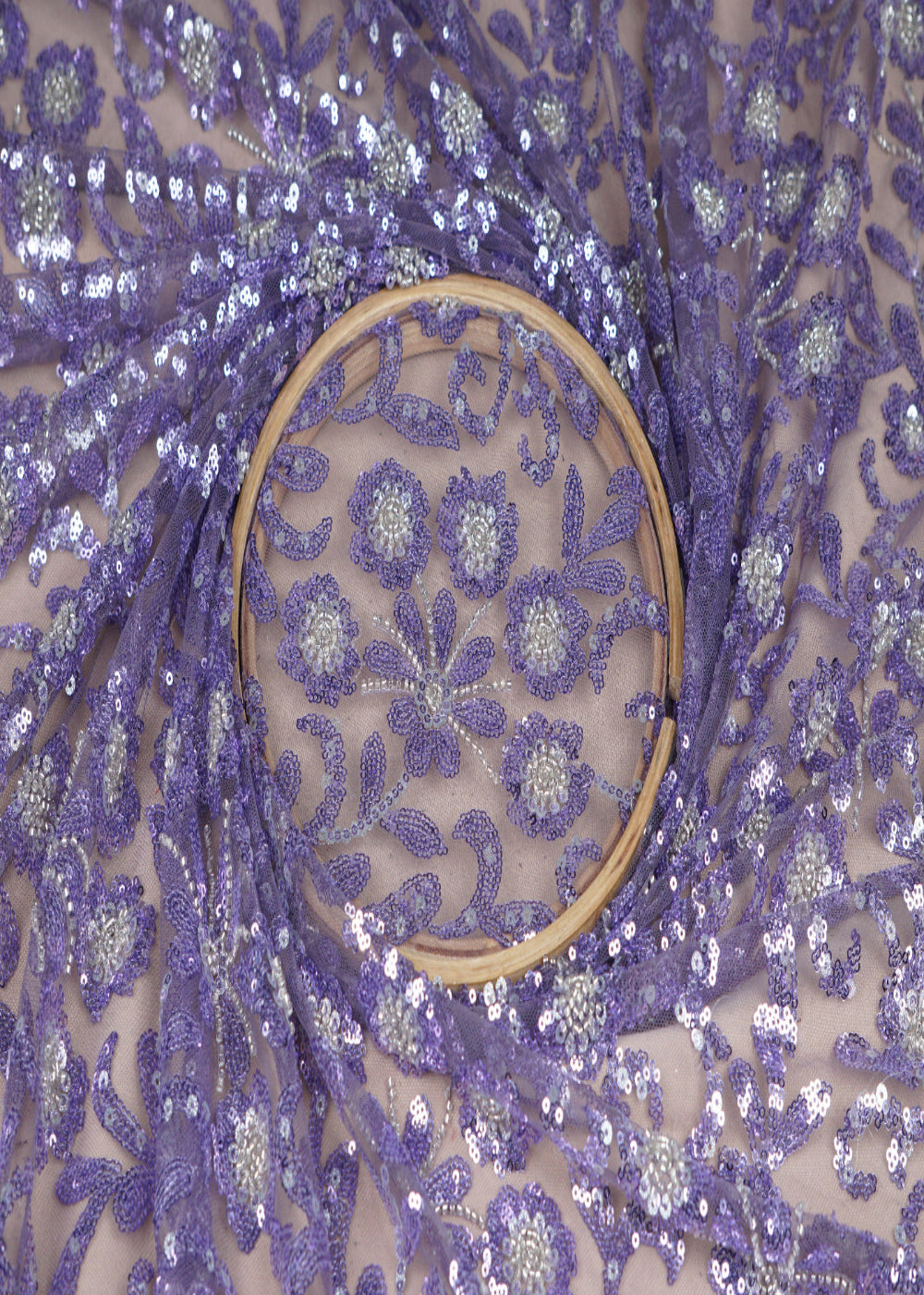 (Pre-Cut-2.1-MTR)-Lavender-Imported-Net-Fabric-With-All-Over-Sequins-And-Bead-Work-18480