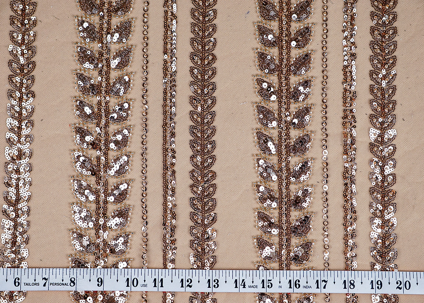 (Pre-Cut 1.3 MTR) Golden Imported Net Fabric With All Over Sequins And Bead Work 18482