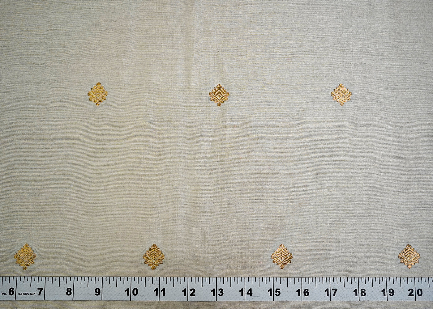 (Pre-Cut 2 MTR) Cream Moonga Silk Fabric With All Over Golden Zari Handloom 18485